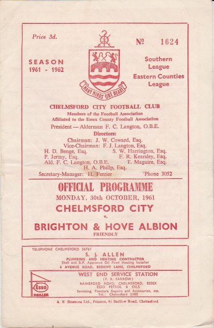 Chelmsford City v Brighton & Hove Albion  30-Oct-1961