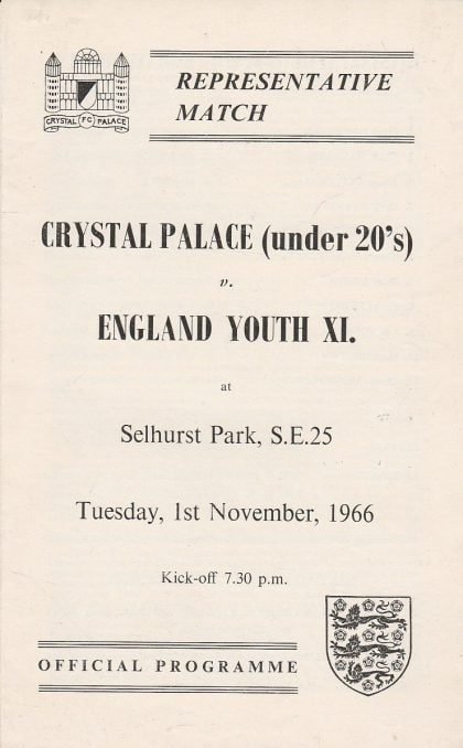 Crystal Palace u20 v England Youth XI    01-Nov-1966