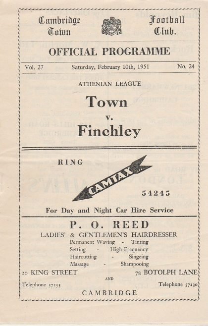 Cambridge Town v Finchley   10-Feb-1951