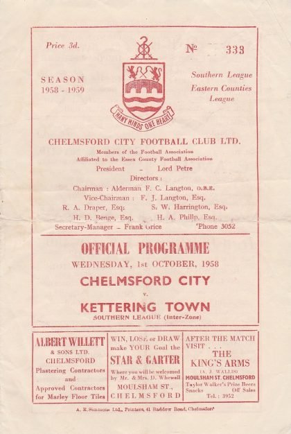 Chelmsford City v Kettering Town 01-Oct-1958
