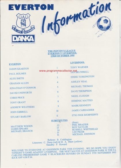 Everton Reserves  v Liverpool Reserves  23-Oct-1995