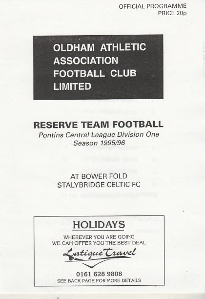 Oldham Athletic Reserves  v Liverpool Reserves  24-Apr-1996