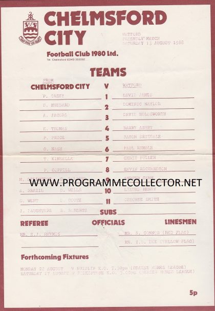 Chelmsford City v Watford 13-Aug-1988