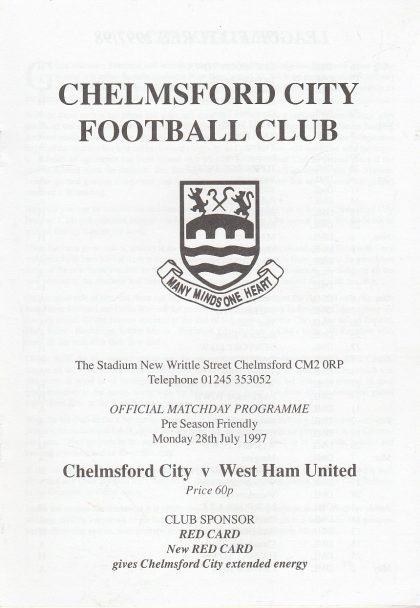 Chelmsford City v West Ham United 28-Jul-1997