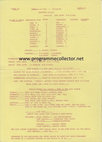Chelmsford City v Wimbledon 15-Apr-1978