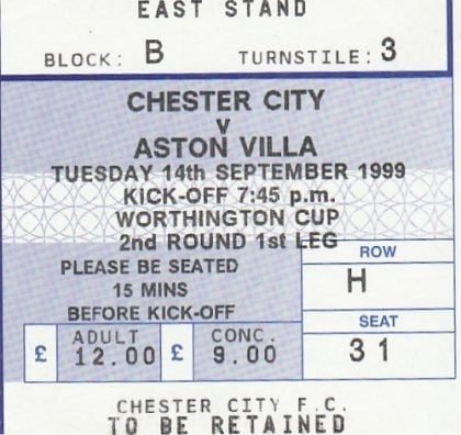 Chester City v Aston Villa 14-Sep-1999