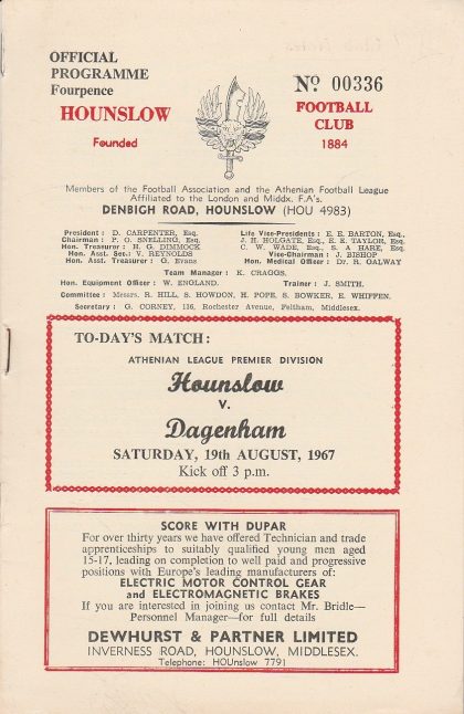 Hounslow Town v Dagenham 19-Aug-1967