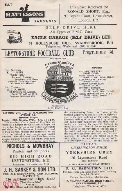 Leytonstone v Walthamstow Avenue  26-Jan-1965