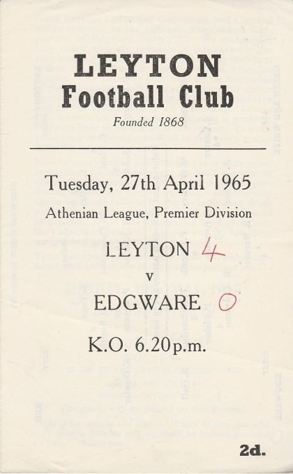 Leyton v Edgware 27-Apr-1965