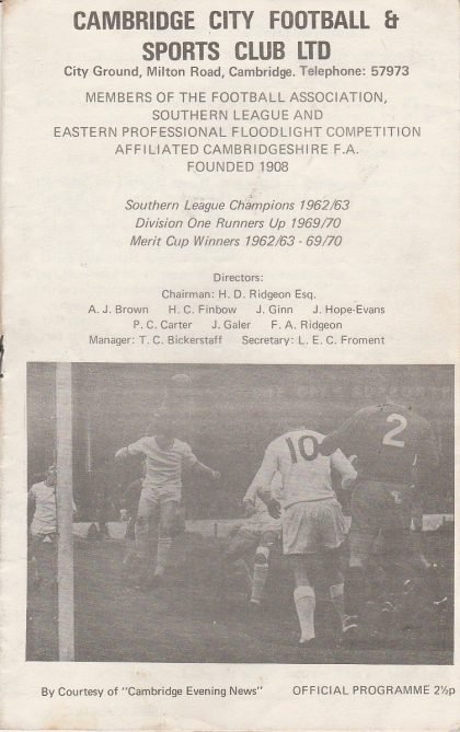 Cambridge City v Hereford United 20-Feb-1971