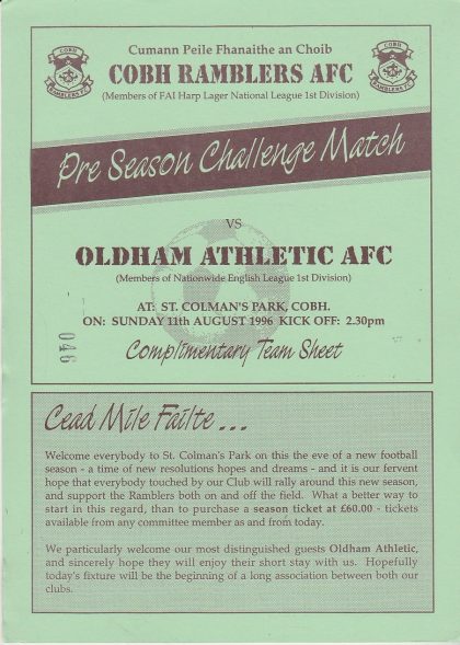 Cobh Ramblers v Oldham Athletic 11-Aug-1996