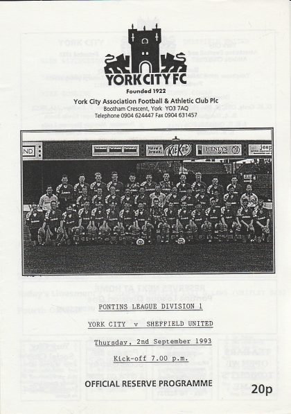 York City Reserves v Sheffield United Reserves 02-Sep-1993