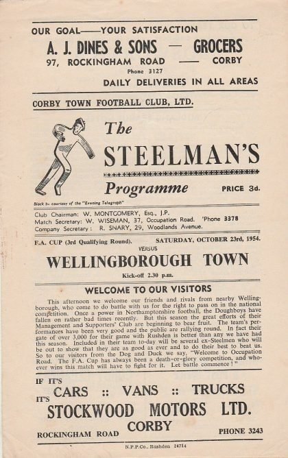 Corby Town v Wellingborough Town  23-Oct-1954