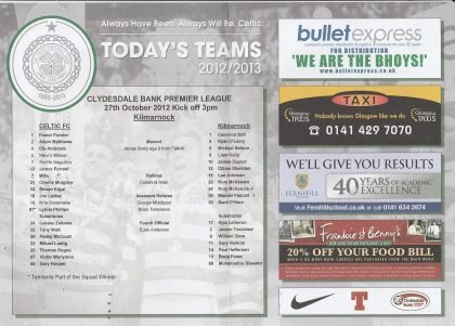 Glasgow Celtic v Kilmarnock  27-Oct-2012