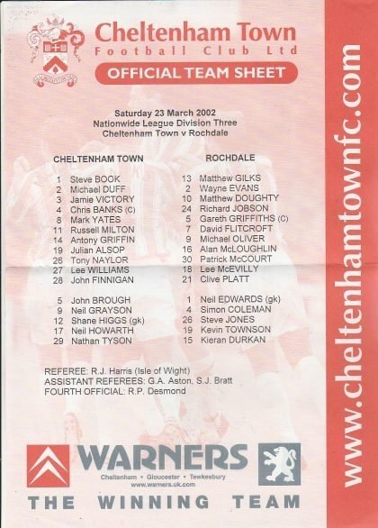 Cheltenham Town v Rochdale 23-Mar-2002
