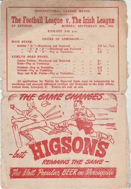 Liverpool v Bolton Wanderers  15-Sep-1948