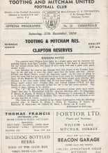 Tooting & Mitcham United Reserves v Clapham Reserves  27-Dec-1958