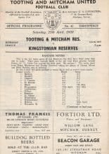Tooting & Mitcham United Reserves v Kingstonian Reserves 25-Apr-1959