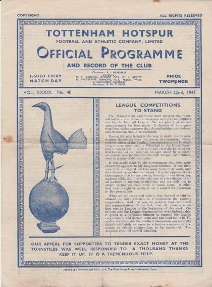 Tottenham Hotspur v Luton Town 22-Mar-1947