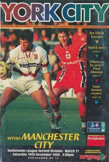 York City v Manchester City 19-Dec-1998