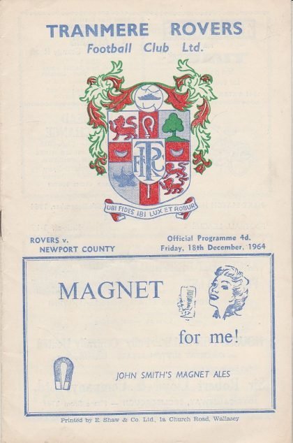 Tranmere Rovers v Newport County 18-Dec-1964