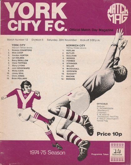 York City v Norwich City  30-Nov-1974
