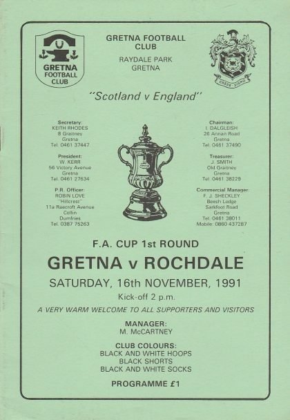 Gretna v Bolton Wanderers  16-Nov-1991