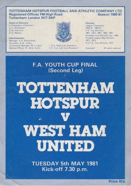 Tottenham Hotspur Youth v West Ham United Youth 05-May-1981