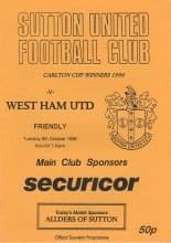 Sutton United v West Ham United  08-Oct-1986
