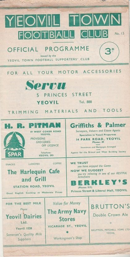 Yeovil Town v Wisbech Town 28-Jan-1961