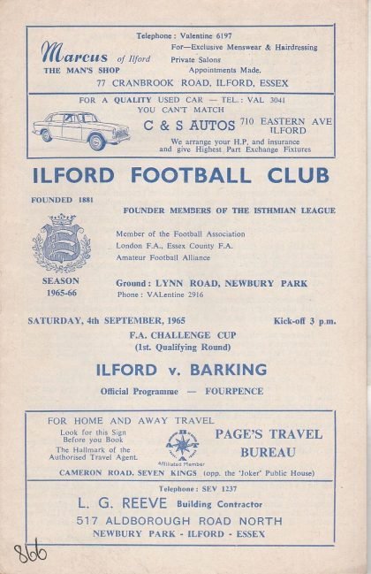 Ilford v Barking 04-Sep-1965