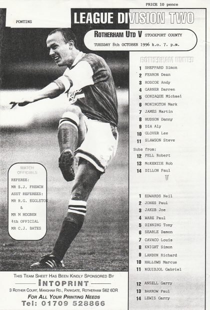 Rotherham United Reserves v Stockport County Reserves  08-Oct-1996