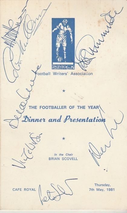 Menu - Football Writers Association Footballer of the Year  1981