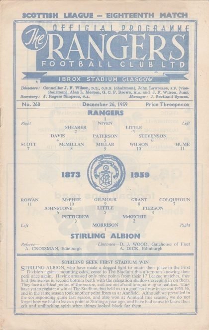 Glasgow Rangers v Stirling Albion 26-Dec-1959