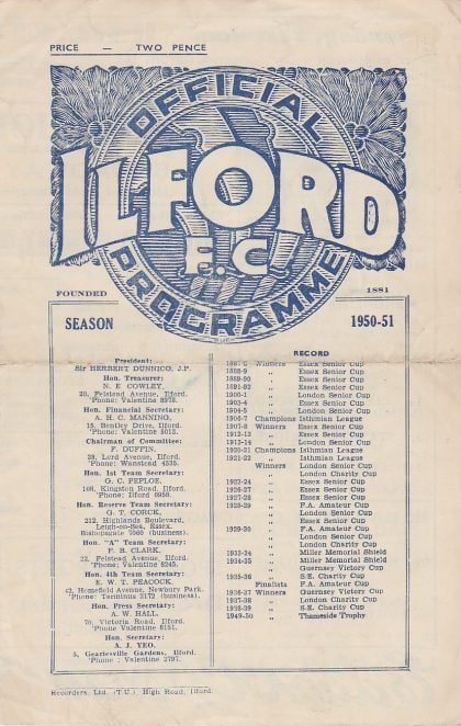 Ilford v Walthamstow Avenue 06-Jan-1951