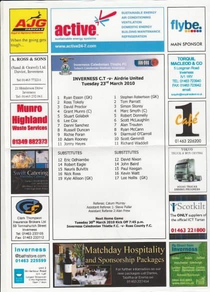 Inverness Caledonian Thistle v Airdrie United  23-Mar-2010