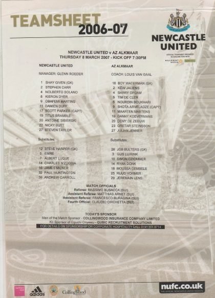 Newcastle United v AZ 67 Alkmaar  08-Mar-2007