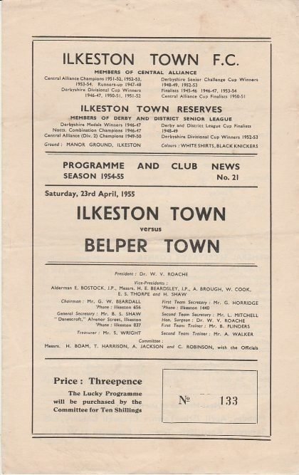 Ilkeston Town v Belper Town  23-Apr-1955