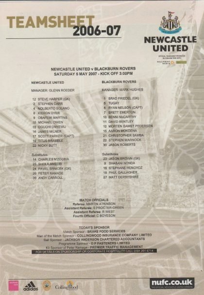 Newcastle United v Blackburn Rovers 05-May-2007