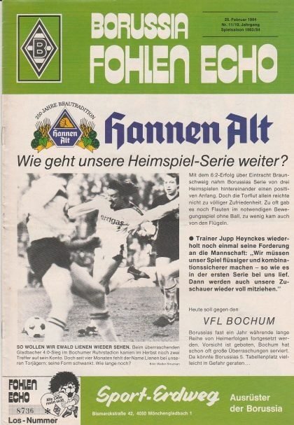 Borussia Monchengladbach v VFL Bochum  25-Feb-1984