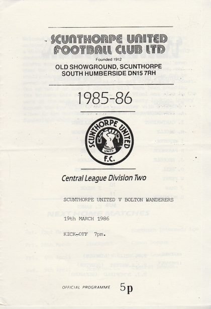 Scunthorpe United Reserves v Bolton Wanderers Reserves 19-Mar-1986