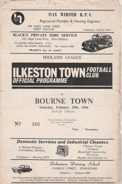 Ilkeston Town v Bourne Town  29-Feb-1964