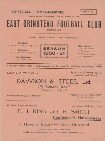 East Grinstead v Burgess Hill United  02-Dec-1950