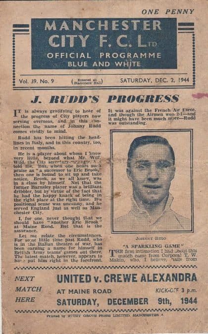Manchester City v Bury  02-Dec-1944