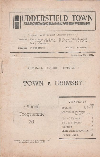 Huddersfield Town v Grimsby Town 10-Sep-1947