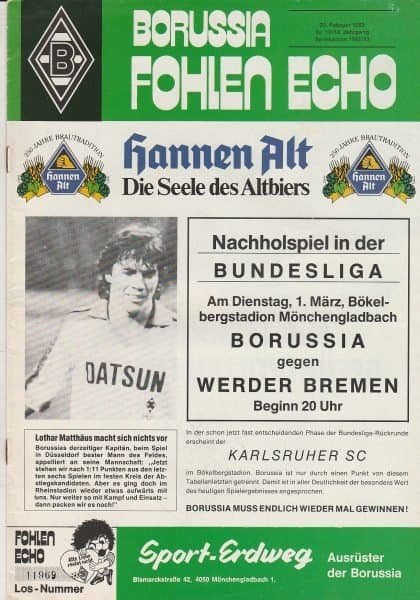 Borussia Monchengladbach v Karlsruher SC  25-Feb-1983