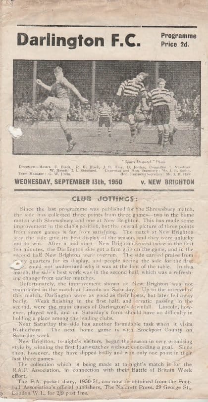 Darlington v New Brighton 13-Sep-1950