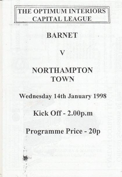 Barnet Reserves v Northampton Town Reserves 14-Jan-1998