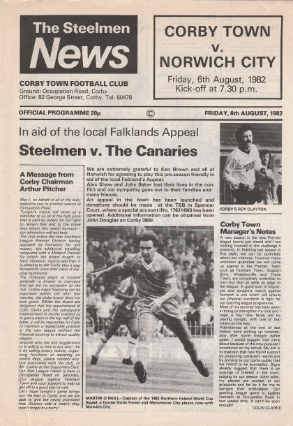 Corby Town v Norwich City 06-Aug-1982
