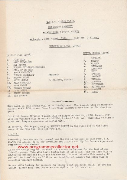 Bristol City v Notts County  15-Aug-1984